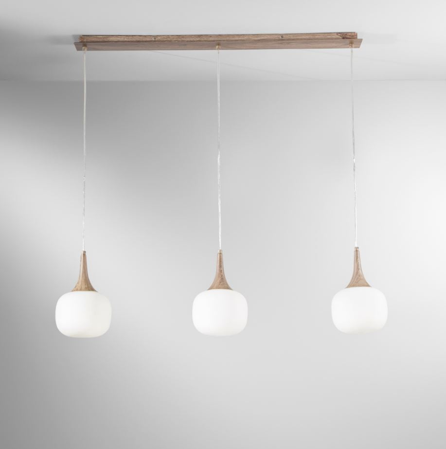 Sospensione boccia vetro bianco struttura effetto legno 3XE14 non incl. L.97cm JAIPUR-SQ3 Sospensione boccia vetro bianco struttura effetto legno 3XE14 non incl. L.97cm JAIPUR-SQ3